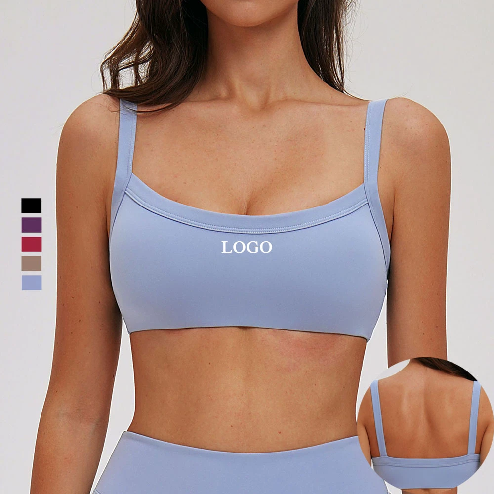 Custom Sustainable Recycled Spandex Brushed 4-Way Stretch Gym Fitness Yoga Bra Top Breathable Sweat-Wicking Padded Sports Bra