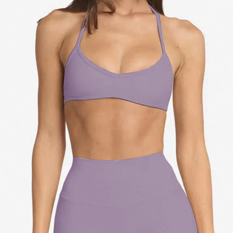 OEM Solid Color 4-way Stretch Sports Bra Breathable Halter Neck Spandex Nylon