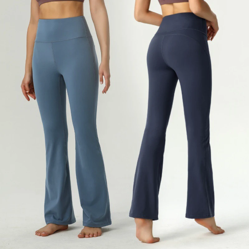 High Waist Solid Yoga Pants Women's High Elastic Casual Slimming Naked Sports Fitness Quick-drying Flared Sweat Yoga Pants