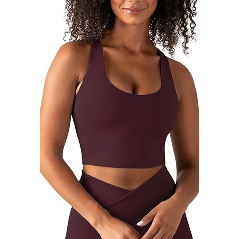 FH Premium High Glossy Nylon Spandex Sports Bra, 4-Way Stretch UltraLuxe Yoga Tank Top, Custom Logo Naked Feeling Gym Vest