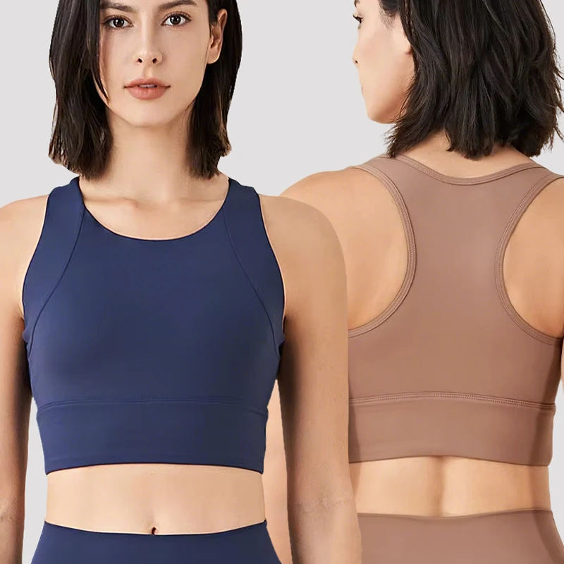 Women's I-Shaped Racerback Sports Bra High Support Fixed Chest Pad Workout Crop Top for Gym Breathable High Support Yoga Bra