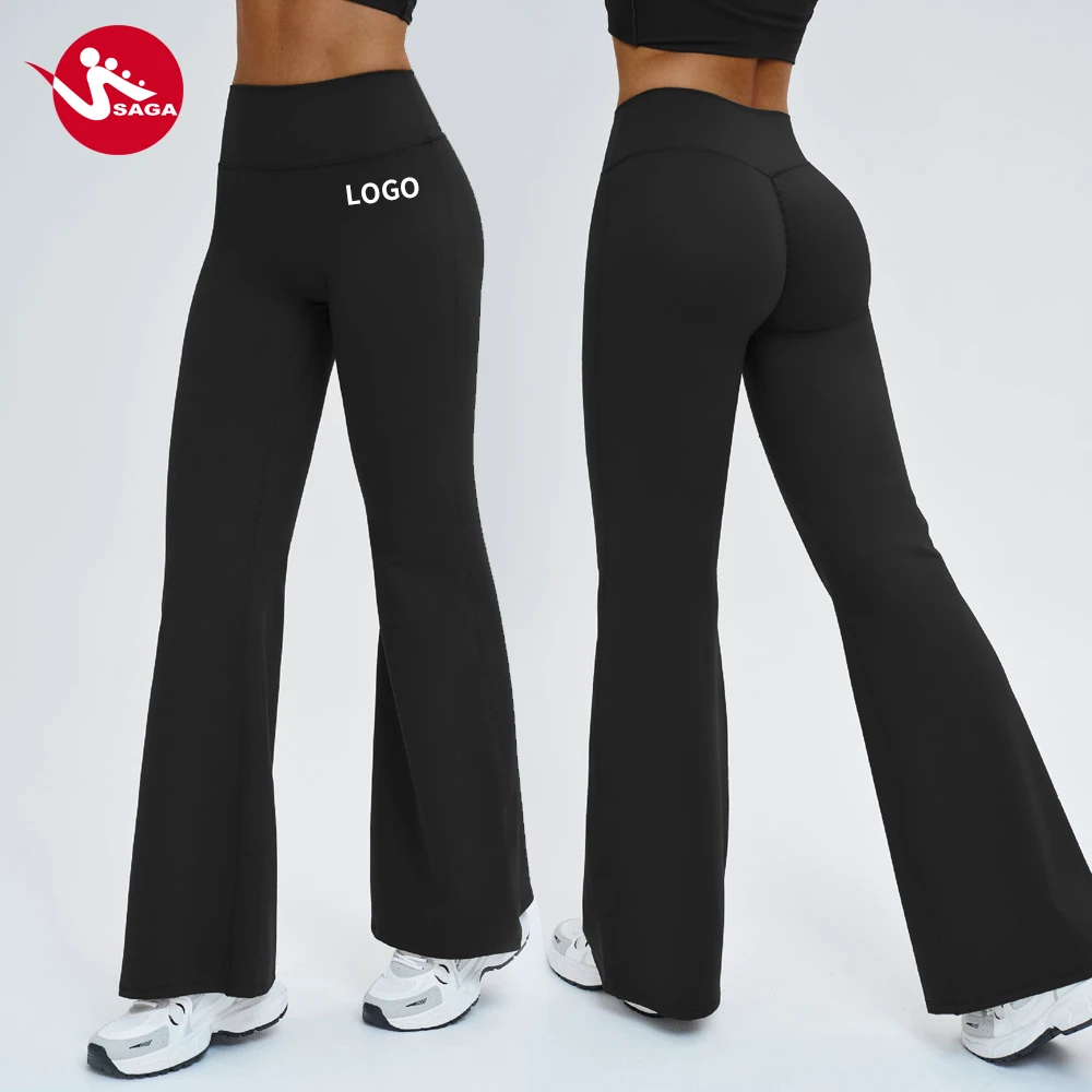 Custom High Quality Solid Color Slimming High Waist Wide Leg Yoga Pants Quick Dry Breathable Activewear For Women Flare Leggings