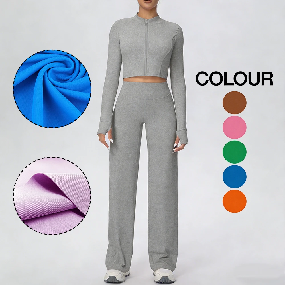 Quick Drying Zipper Outdoor Leisure Sports Set Solid Color Comfortable Slim Fit Women's Yoga Set for Sports
