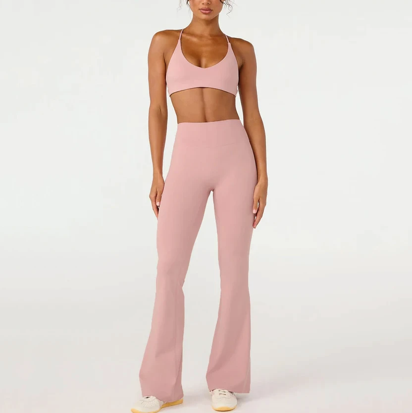 Wholesale Custom High Quality Solid High Waist Flare Gym Training Pants Slim Fit Soft Stretch Casual Athletic Yoga Trousers