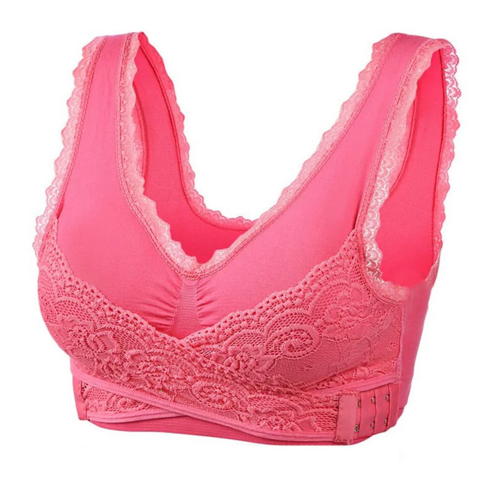 Plus Size Women Lace Front Cross Sports Bra Adjustable Side Buckle Wireless Comfort Women Bralette Bras Made In Pakistan