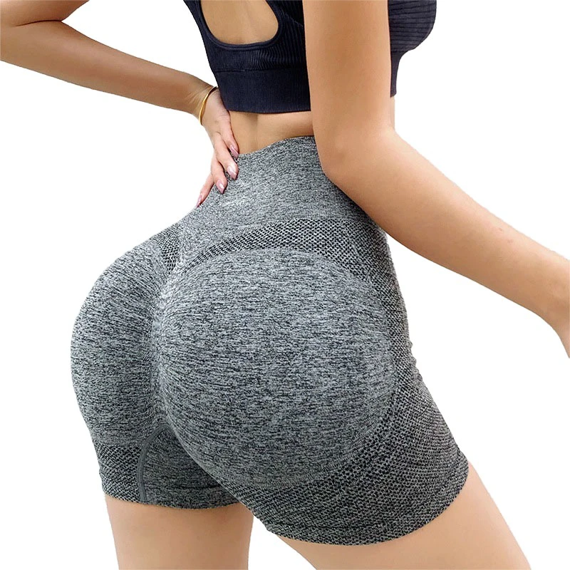 High Elastic Waist Ribbed Seamless Solid Peach Butt Yoga Shorts Women's Tight Hip Fitness Pants Gym Sports Spandex/Nylon
