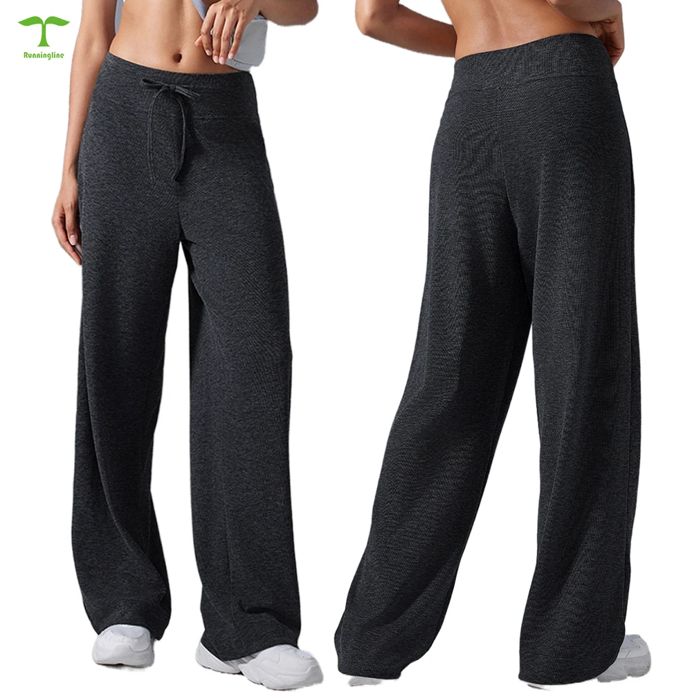 Custom Fashion Light Weight Gym Loose Fitness Yoga High Waist Drawstring Long Pants Outdoor Plus Size Sports Leggings