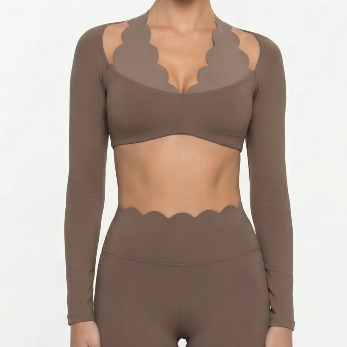 Ladies Yoga Set Long Sleeve Crop Top High Waist Yoga Pants Breathable Four-Way Stretch Eco-Friendly Gym Fitness Active Wear Set