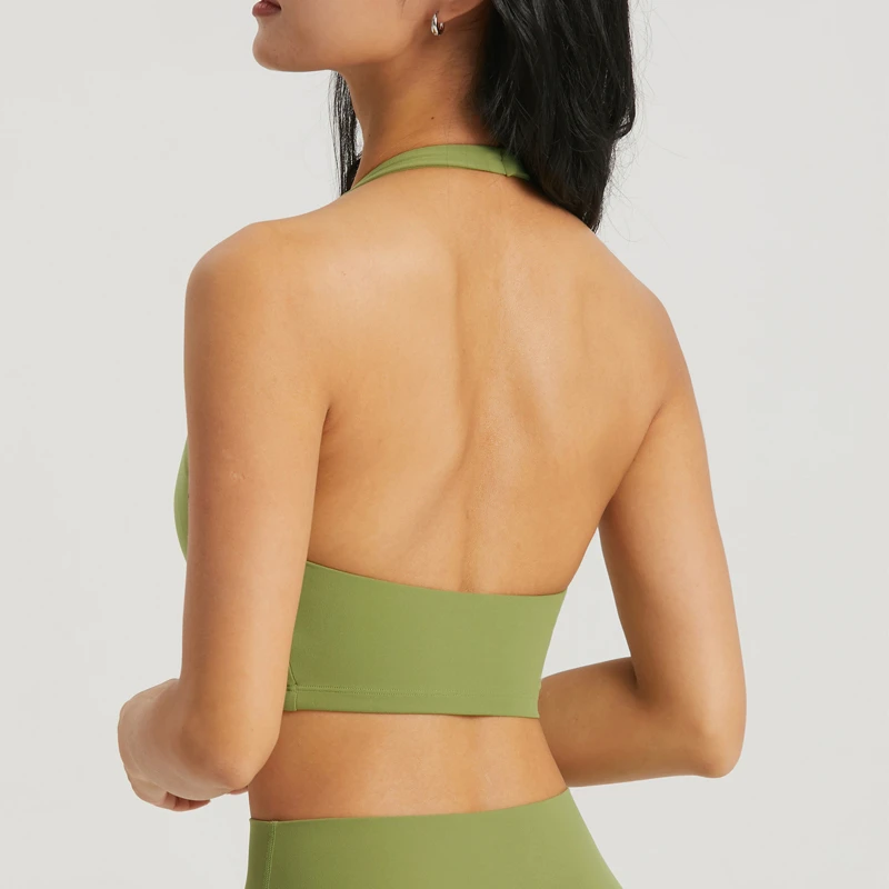 Wholesale Women High Quality Summer Black Halter Nude Gym Workout Yoga Sports Bras Padded Fitness Wear Push Up Cropped Top
