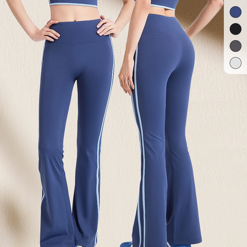 New Striped Fashion Yoga Set Women Gym Clothes High Waist Yoga Flared Pants Running Hip Lift Fitness Pants