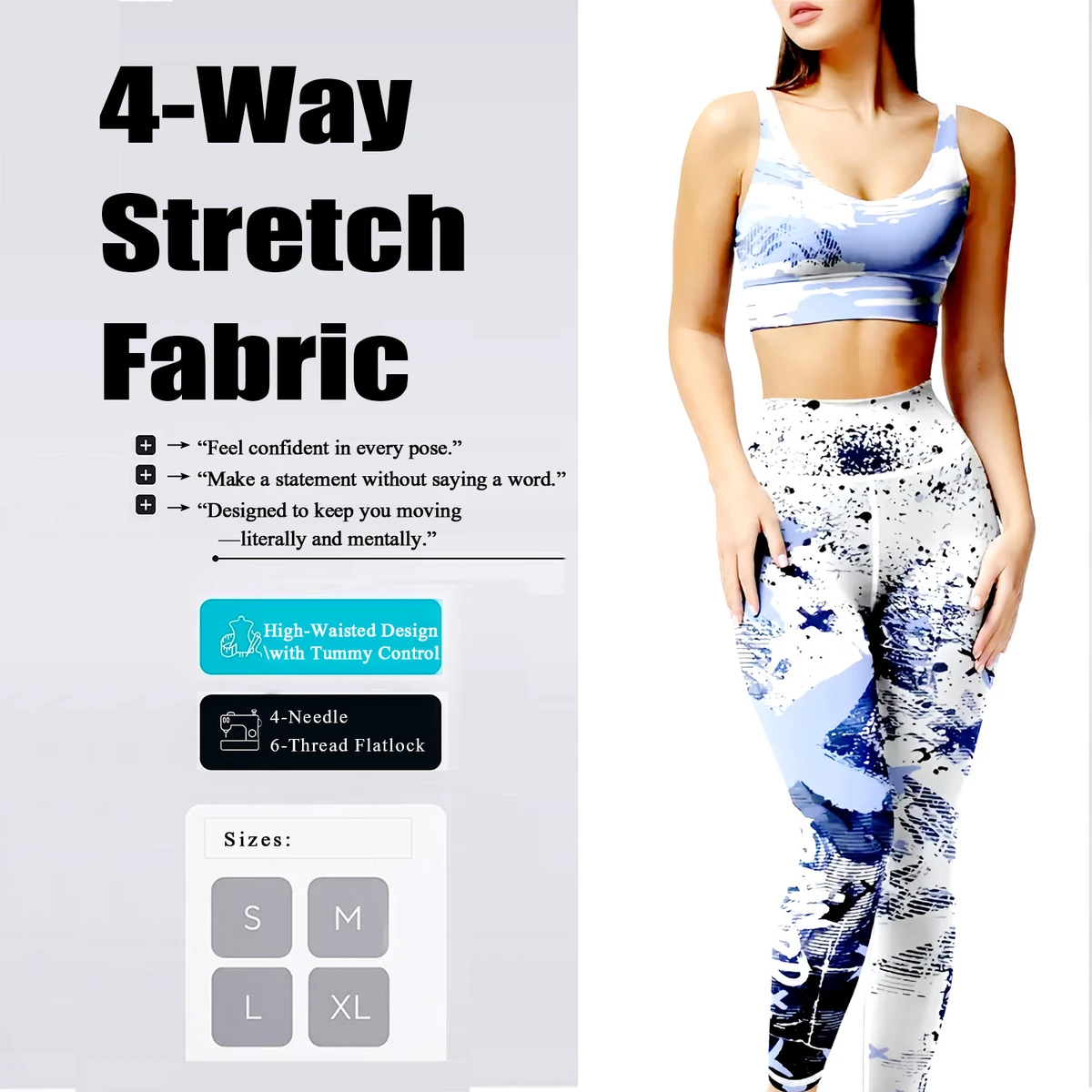 Women's Trendy Printed Outdoor Running Tight Set High Waist Stretchy Yoga Pants Sports Bra 2-Piece Polyester Spandex Fitness