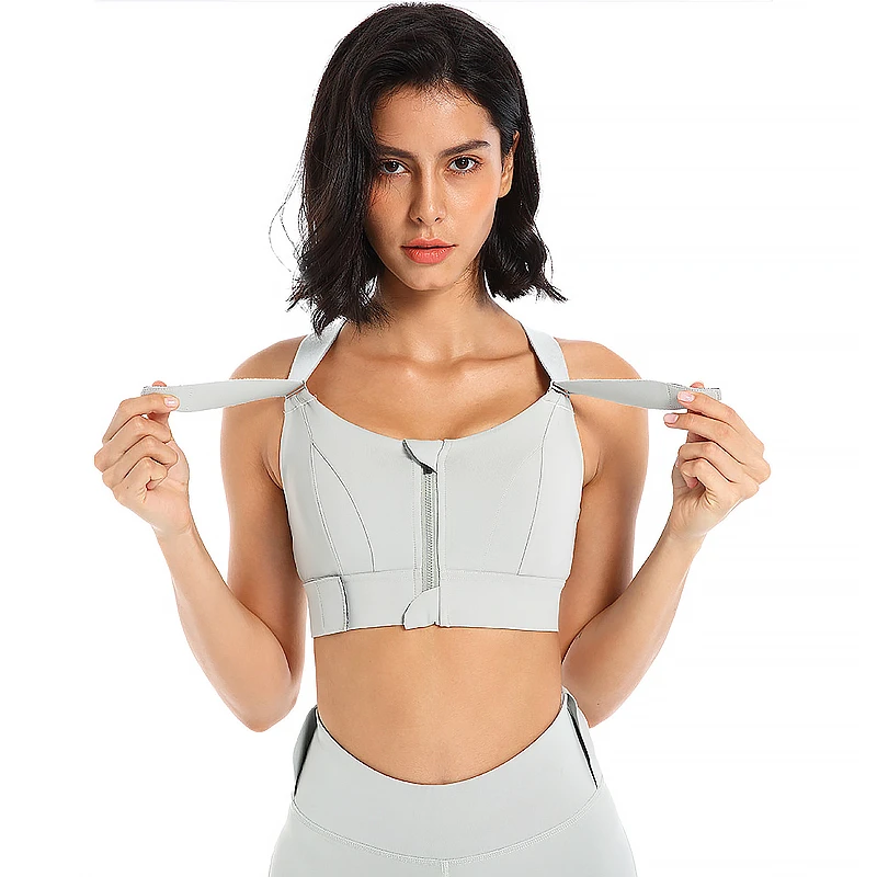 S2WX 5XL Plus Size Zip Front Sports Bra High Impact Adjustable Straps Wireless Running Workout Bra Cross Back Tops