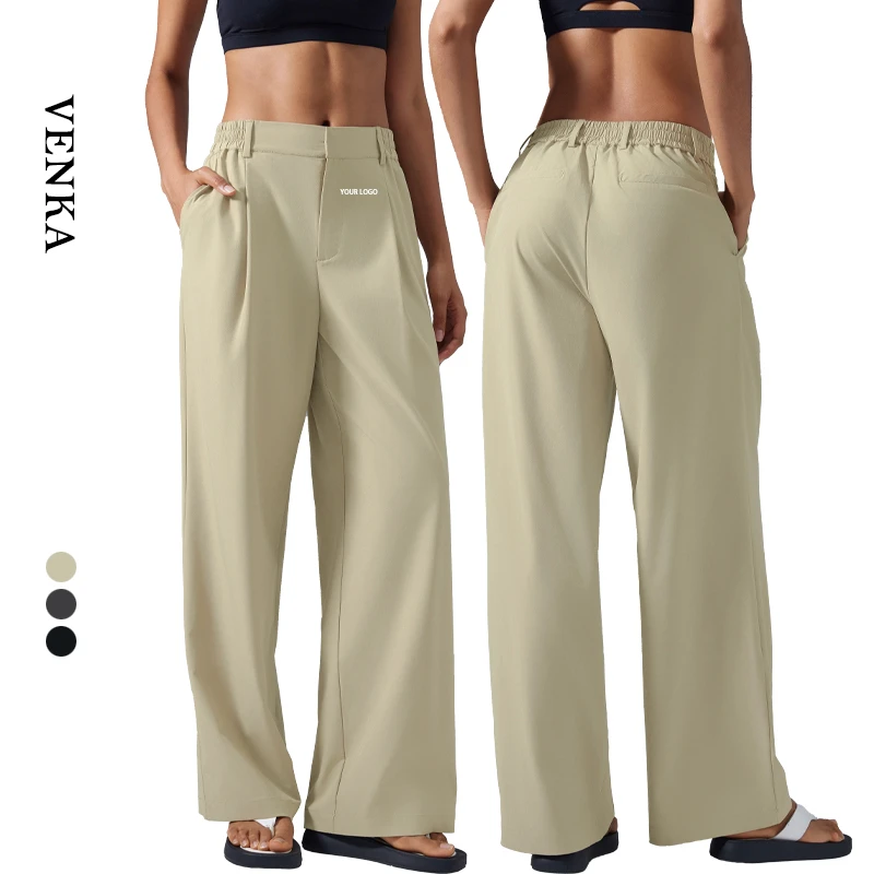 Women's Casual Activewear Breathable Loose Gym Fitness Pants High Waist and Side Pockets Outdoor Sports Yoga Wide Leg Pants