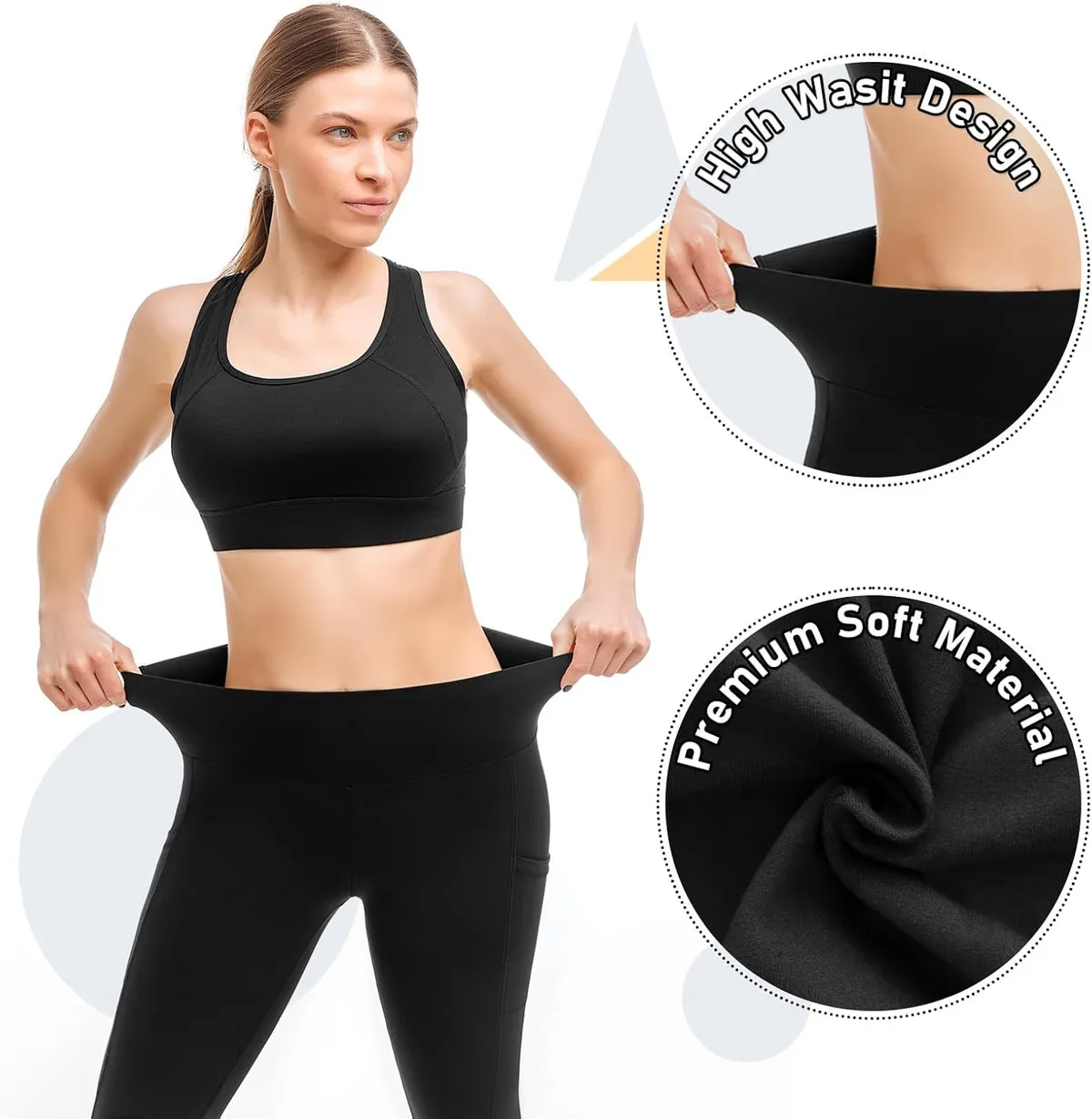 Women High Waist Knitted Fitness Leggings Pockets Stretchy Anti-Bacterial Breathable Yoga Pants for Gym Workout Running