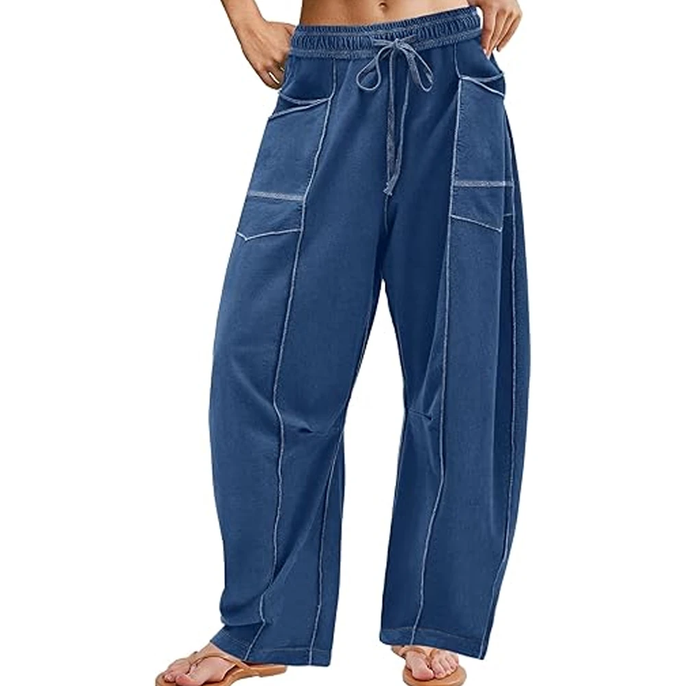 Women Soft Lounge Cargo Pants Wide Leg Sweatpants High Waist Drawstring Casual Loose Fit Streetwear Spring Solid