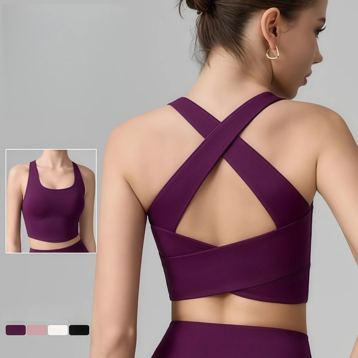 Wide Strap Cross Back Sports Bra with Side Support Fixed Cup Yoga Cutout Back Workout Yoga Fitness Top for Women