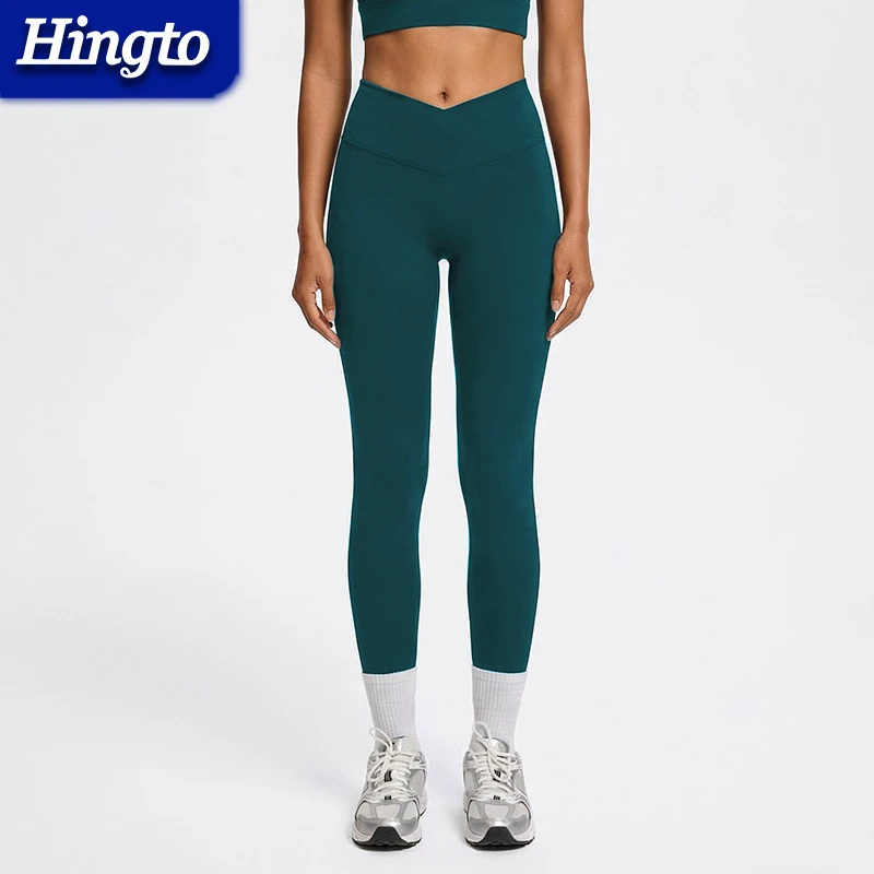 Hingto Workout Yoga Leggings High Quality Nylon Spandex Yoga Pants Running Essentials High Waist Cross-waist Yoga Leggings