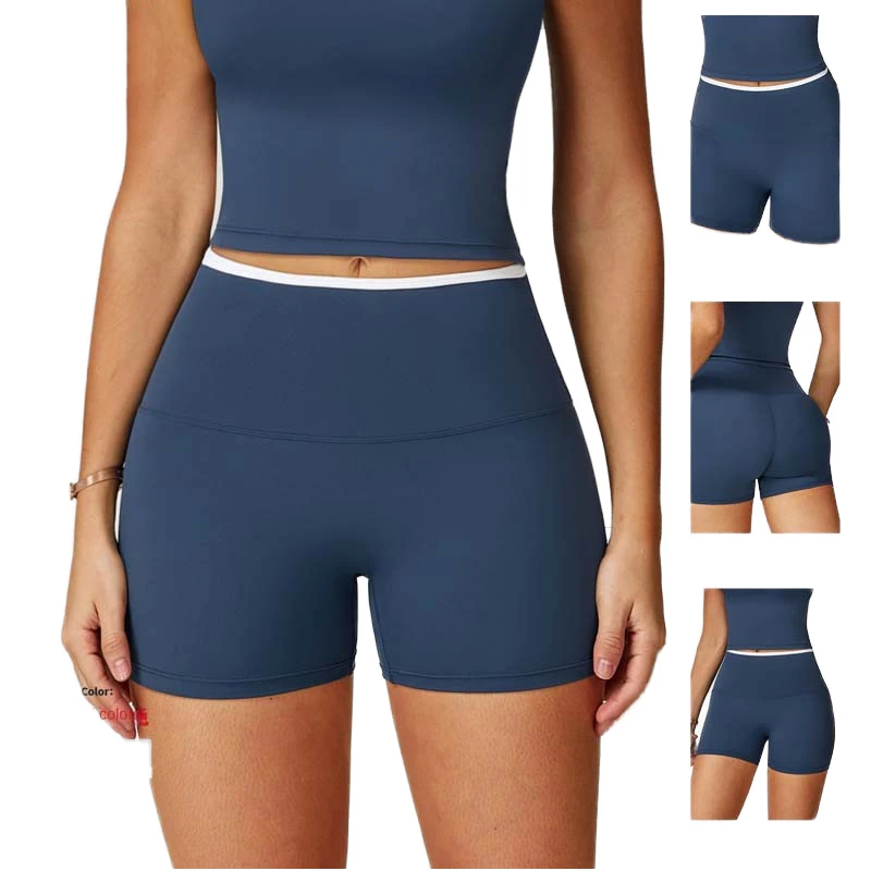 Lightweight Solid Quick-Drying Breathable Nude Yoga Elastic Waist High Hip-Lifting Front Logo Shorts Summer Outdoor Plus Size