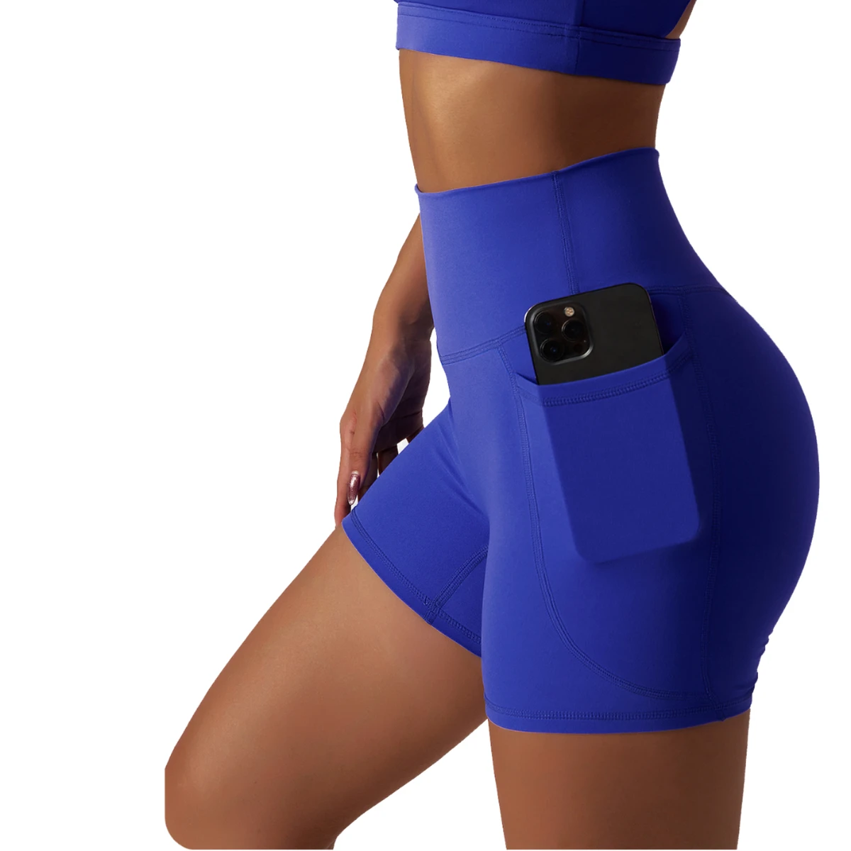 High Waist Side Pocket Biker Shorts, Tummy Control Butt Lifting Non-See-Through Workout Running Yoga Shorts