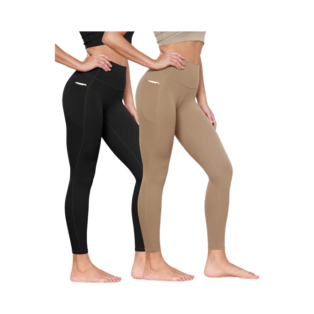 ODODOS 2-Pack Buttery Soft Vintage Spandex/Nylon Velour High Waist Yoga Leggings with Pockets for Women 23