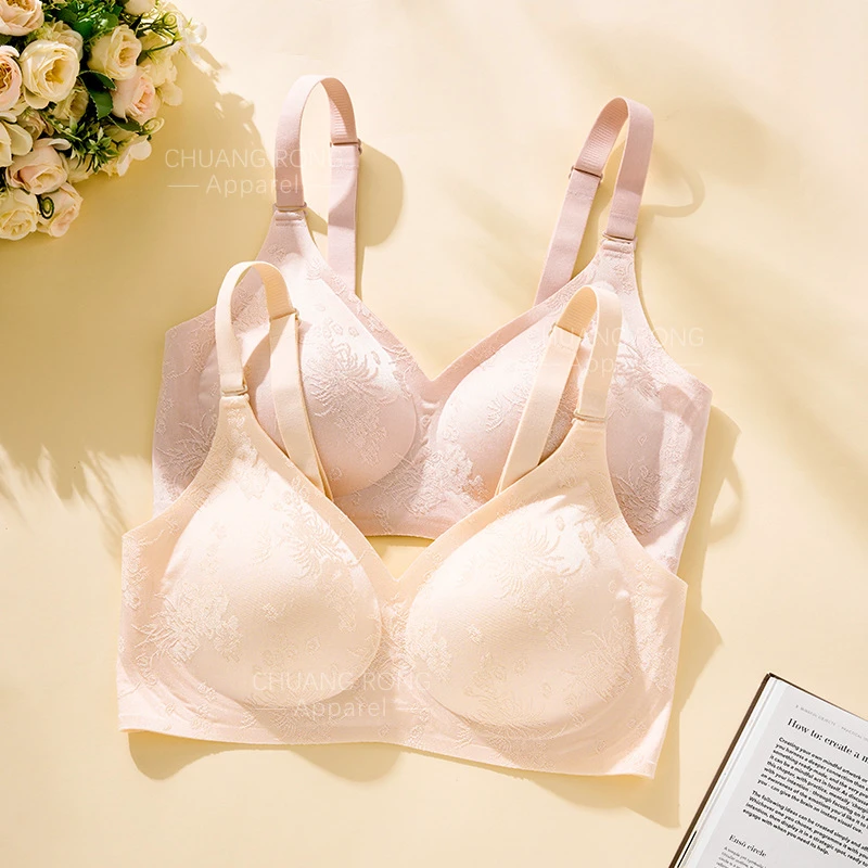 New Gothic Style Floral Pattern Seamless Thin Gathering Upper Support Jelly Gel Bra Underwear