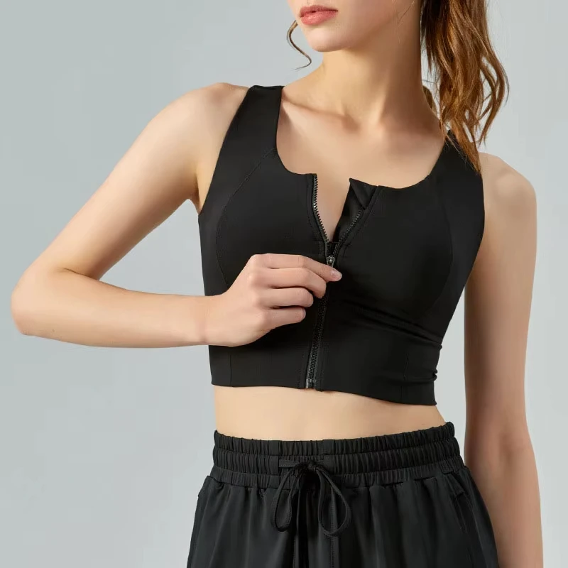 MAYYOUNG Hot Selling Women High Quality Front Zip Tank Crop Top High Impact Training Sports Bra with Removable Chest Pads