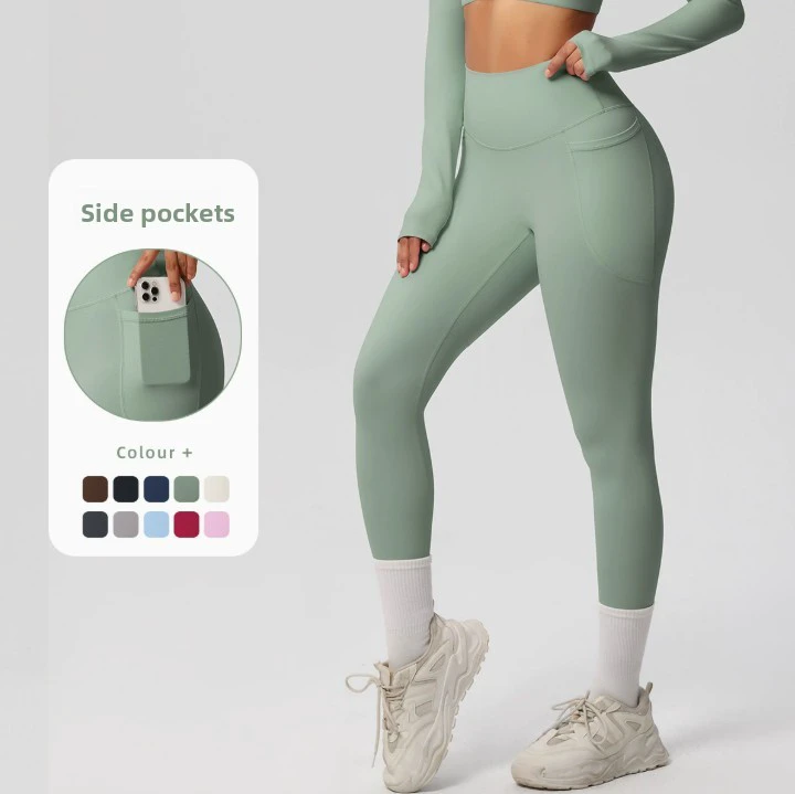 Women's High Waist Yoga Pants with Side Pockets Tummy Control Workout Leggings for Gym Running Fitness
