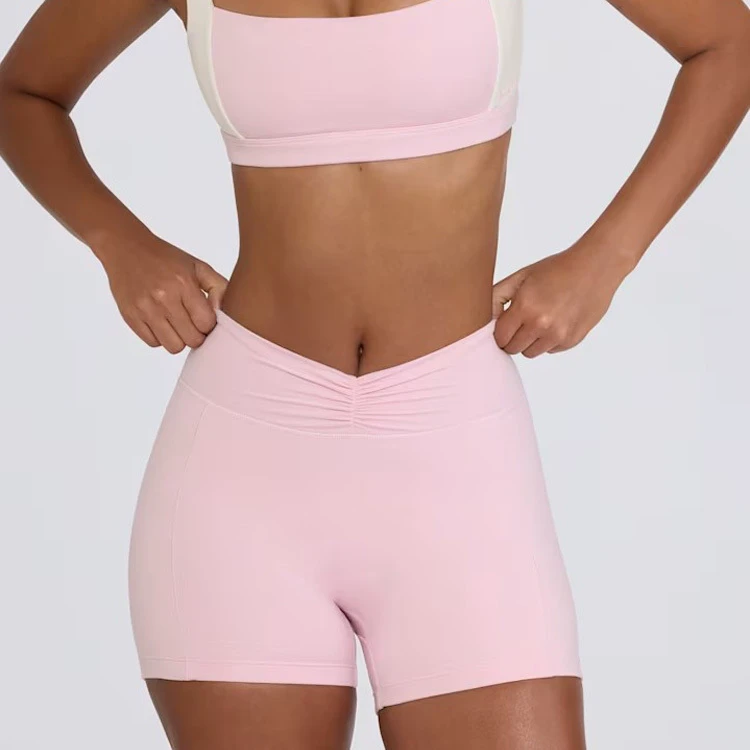 High Quality Women's Yoga Shorts Ruched High Waisted Leggings Plain Blank Stretchy Sculpt Nylon Workout Fitness Elastic Waist