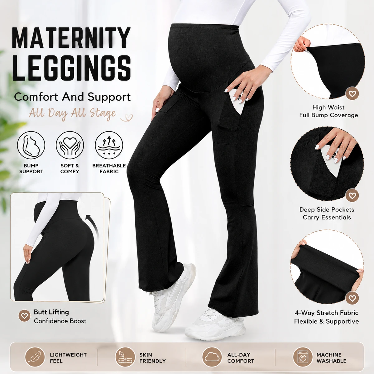 New Style Belly-supporting Hip-lifting Breathable High-waisted Fashionable Pregnant woman Elegant Dance Yoga Pants