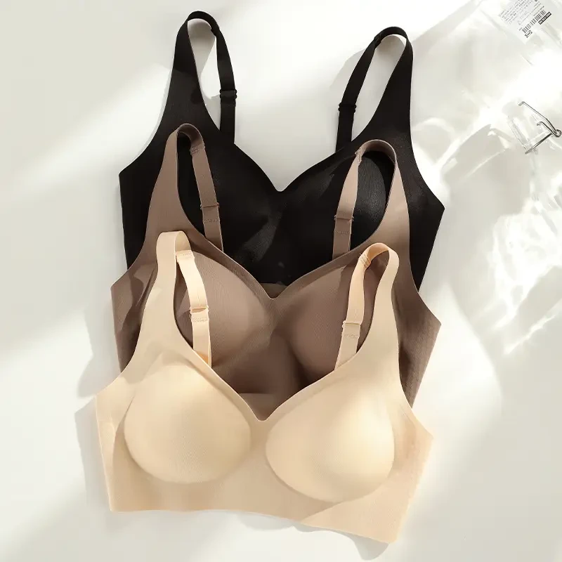 High Quality Plain Ice Silk Fabric V Shape Traceless Wireless Bra Customized Everyday Seamless Comfortable Adjustable Sports Bra