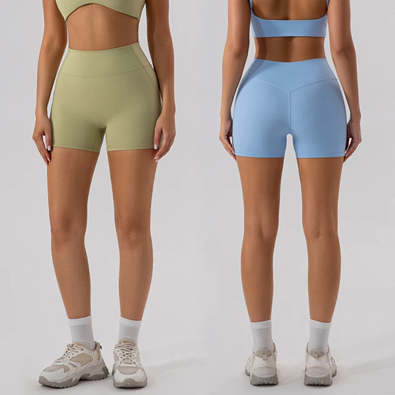 Women's High Waist Sports Yoga Shorts Compression Tummy Control Stretchy Soft Tight Running Shorts for Training Fitness Solid