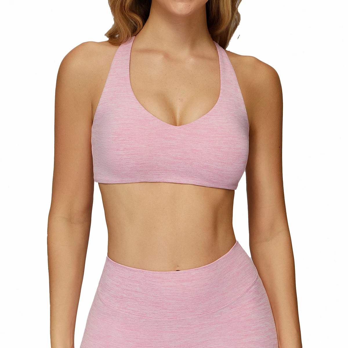 Brushed Breathable Lightweight Yoga Bra Outdoor I-Shaped Back Medium Support V-neck Fitness Wear for Women Running