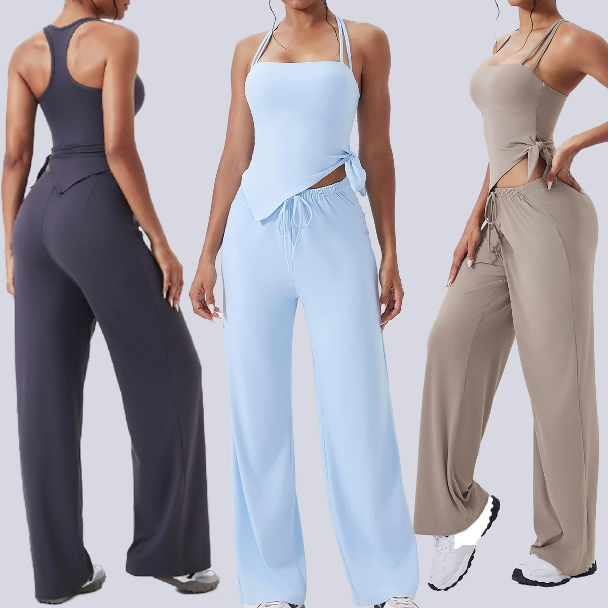 Yoga Bra Sports Tank Top Fitness Vest and High Waist Casual Straight Pants Yoga Pants Sports Fitness Loose Long Pants Yoga Set