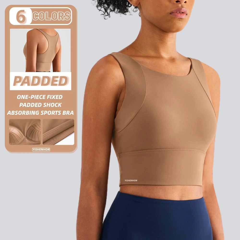 YISHENHON Shockproof Sports Fitness Bra Hot Sale Fixed Pads Gym Yoga Bra Top One Piece Workout Running Training Wear for Women