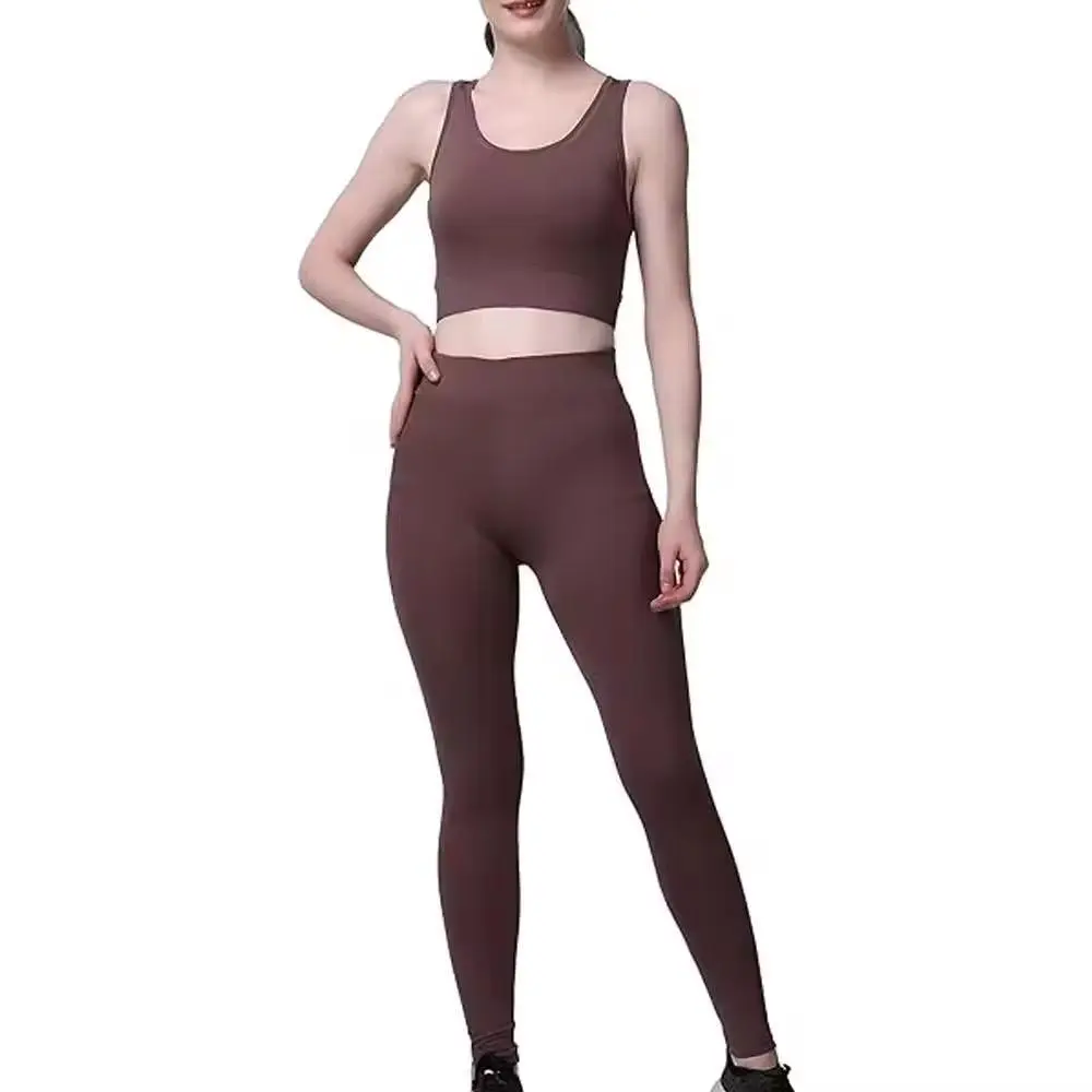 Solid Color Yoga 6 Pcs Women Sports Set Quick Dry Tight Fitness Vest Bra Set High Waist Flare Pants Sports Set
