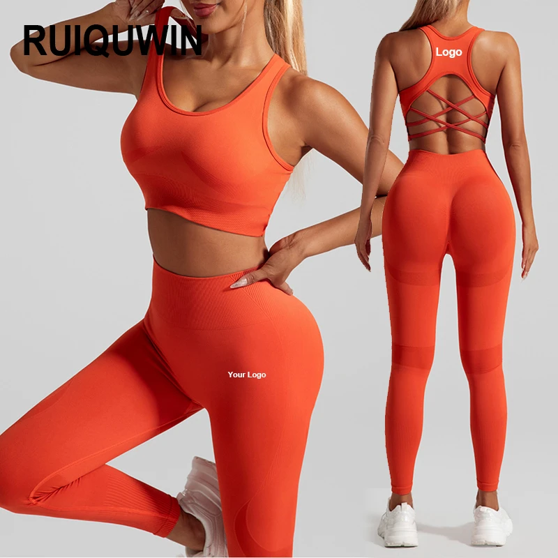 RUIQUWIN Wholesale Women's Sexy Sports Bra Yoga Leggings Seamless Yoga Set High Waist Breathable Fitness Sports Set