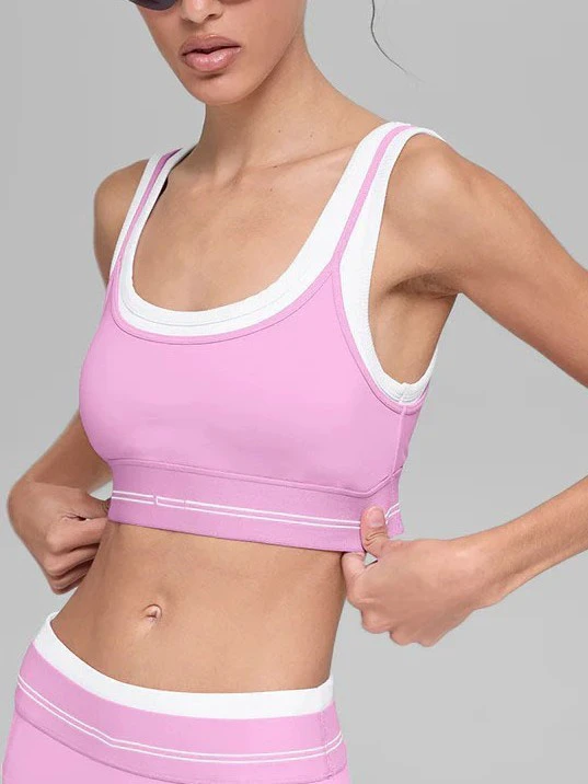 Women's Gym Activewear Color Block Bare-feeling Quick-drying Concave and Convex Beautiful Back Sports Bra for Women