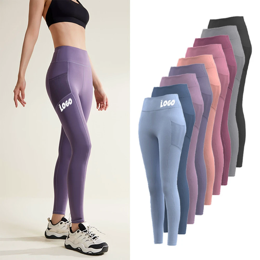 OEM Custom High Waist Quick Dry Naked Feel Butt Lifting Gym Pants Side Pockets Four-Way Stretch Tights Yoga Leggings for Women