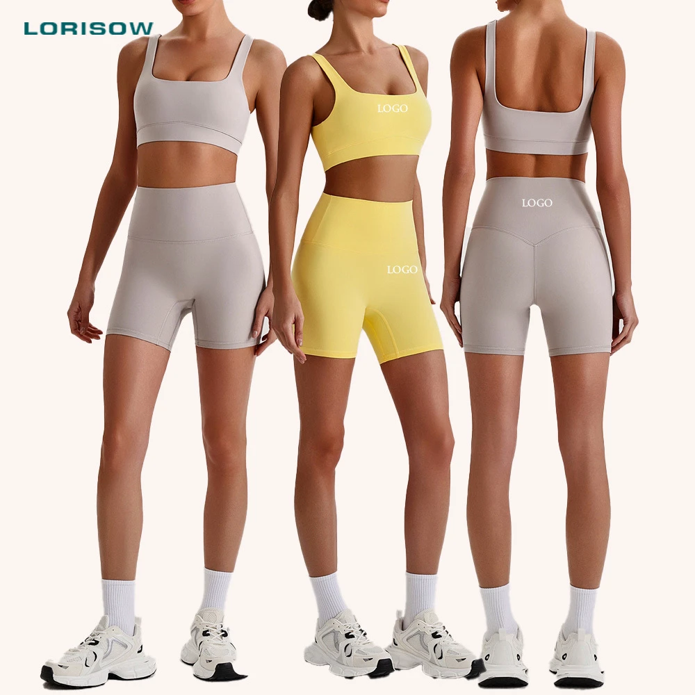 LORISOW Women's Sportswear Comfortable High Support Training Bra Compression Running Fitness Shorts Gym Yoga Set 2 Piece Set