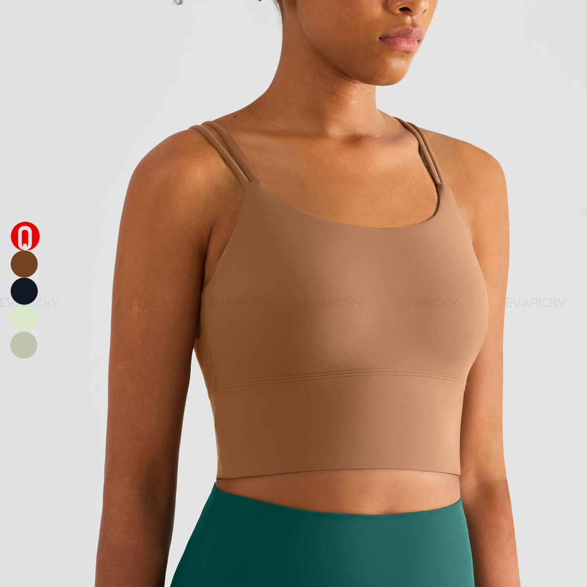 Double Thin Shoulder Straps Anti Rolling Hem Yoga Crop Top High Quality Fixed Cup Bra Fashion Gym Workout Sports Bra for Women