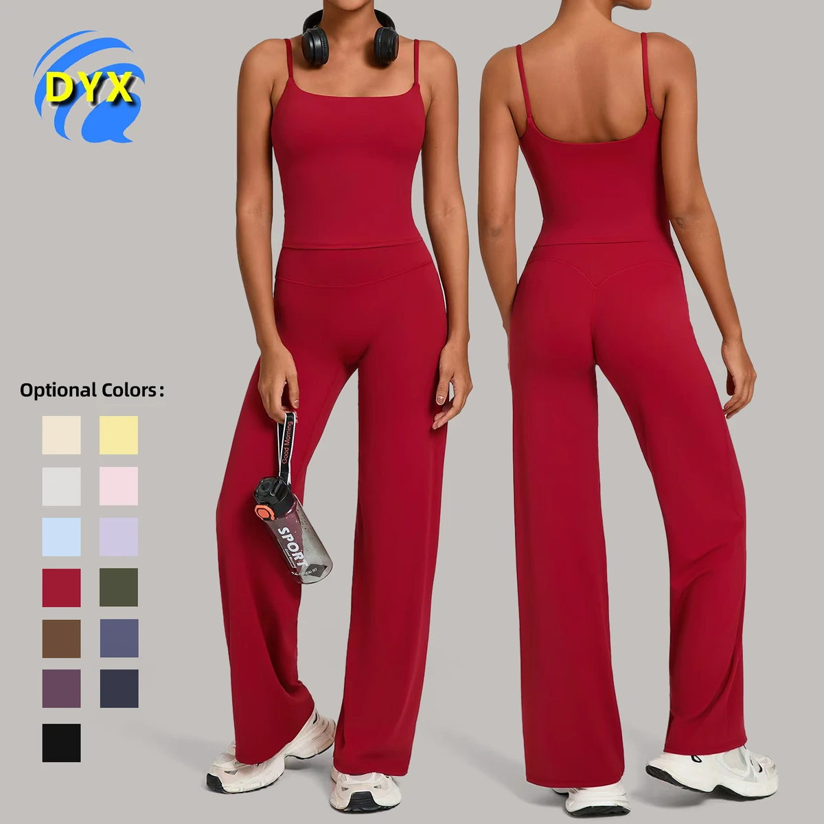Women's Breathable Quick-Dry Fitness Set Two-Piece Sports Outfit Crop Top with Elastic High-Waist Leggings