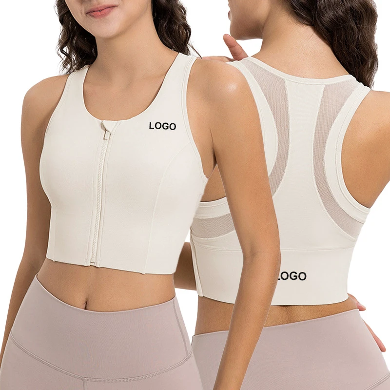 DSS109 High Impact Zip Front Sports Bra Mesh Racerback Workout High Support Sports Bras for Women Large Breasts