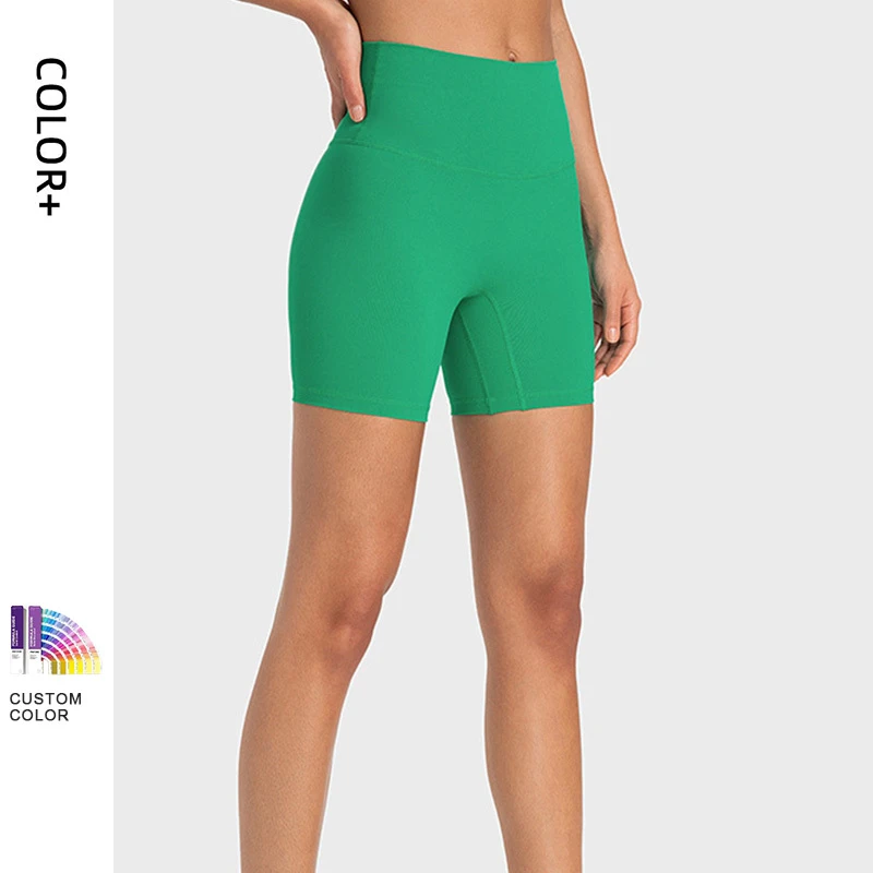 DK067 Womens Tight Yoga Shorts Leggings High Waisted Seamless Bottom Workouts Three-quarter Hot Pants