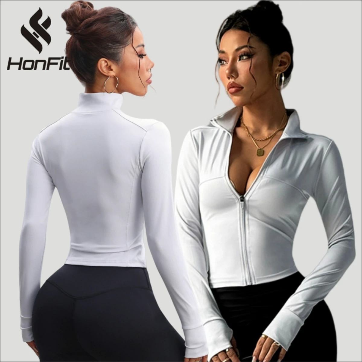 HONFIT Breathable Quick Dry Casual Sports Women's Jackets Windbreaker Spandex Nylon Winter Yoga Gym Fitness Jacket for Women