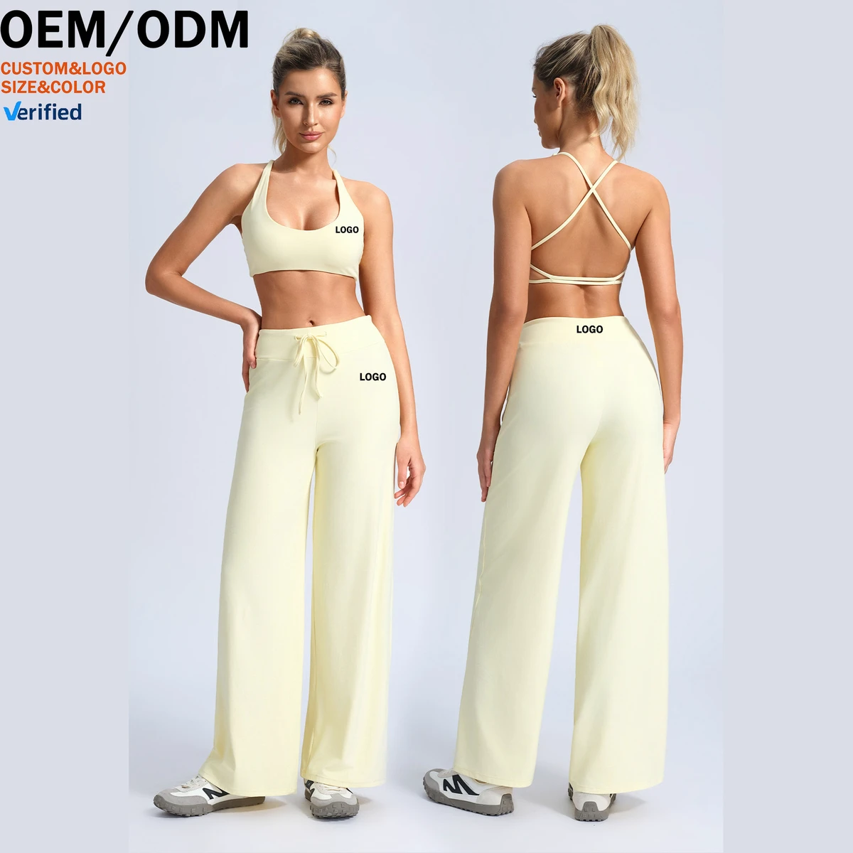 Crew Neck High Waist Quick-drying Spandex/Nylon Wrinkle-resistant 2-Piece Workout Set for Women Solid Pattern
