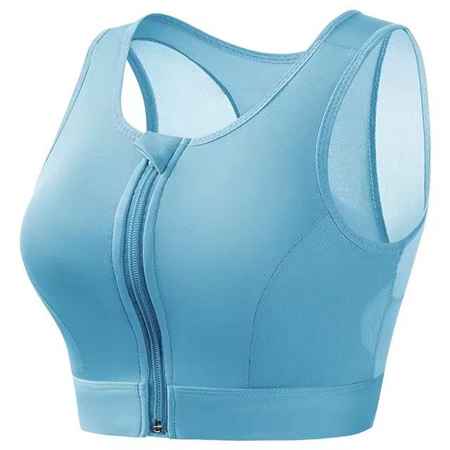 Girls' Premium Lightweight Seamless High Support Sports Bra Yoga Running Shockproof Push-Up Zipper Front Logo Cushion Customized