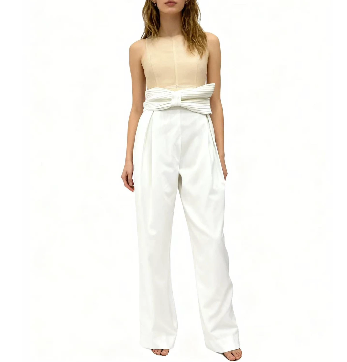 Women's Casual Blended Cotton Straight Pants Breathable Office Wear Elastic Mid Waist Skinny Fit Flat Spring Season
