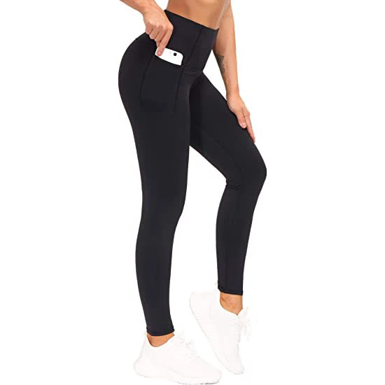 Women's XL High Waist Athletic Yoga Pants Tummy Control Workout Leggings Pockets Seamless Plus Size Solid Pattern Running Hiking
