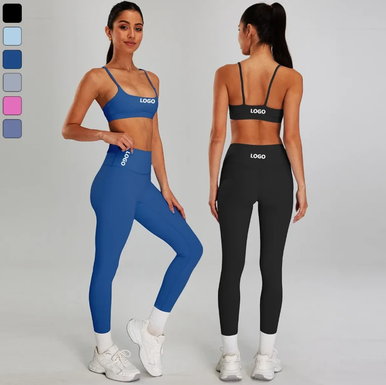 Factory New Reversible Breathable High Waist Leggings and Backless Yoga Bra Set Solid Color Two-Piece Gym Outfit for Women