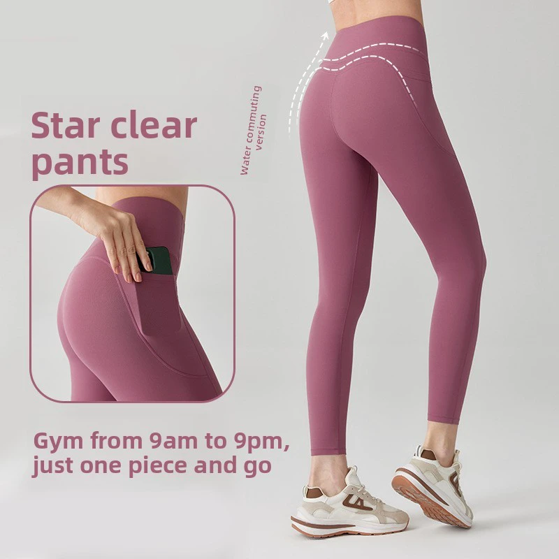Women's High Waist Tummy Control Yoga Pants with Side Pockets Ankle-Length Fitness Outerwear in Spandex/Nylon-Shark Design